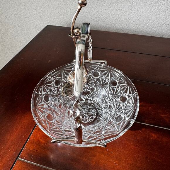 VTG Queen Anne Cut Glass Starburst Silver Plate Spoon Holder Relish Dish 3pcs - Picture 4 of 15